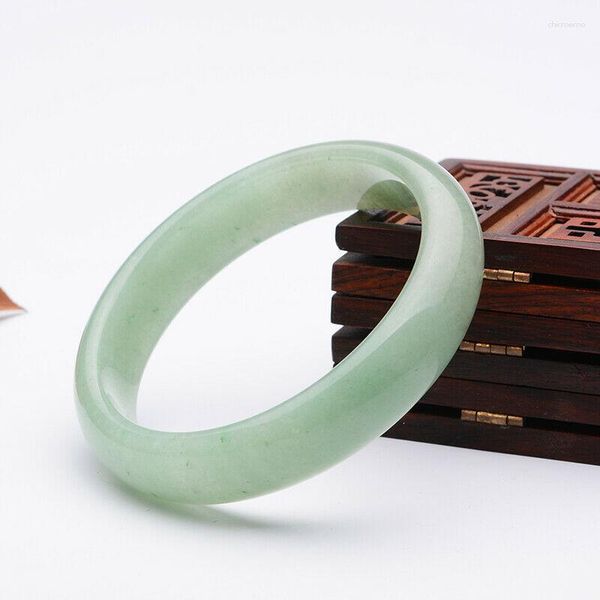 Brazalete hermoso natural 56-62 mm chino verde jade jadeíta pulsera tallada a mano