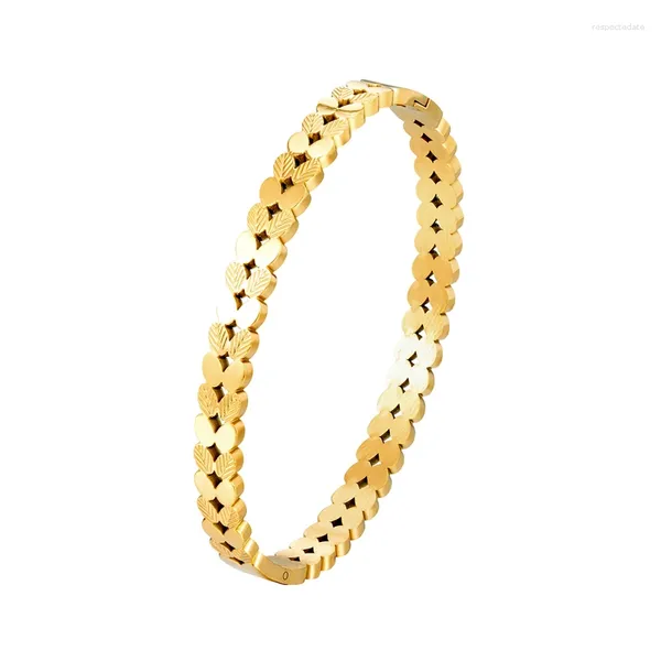 Brazalete hermoso liso y veteado forma de hoja de acero inoxidable pulsera de mujer de alta calidad regalo de amor joyería de moda al por mayor