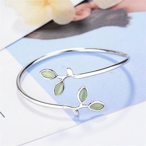 Bangle Mooie Sprout Exquise Koreaanse stijl Fashion Silver Compated Jewelry armbanden Literaire bladeren Crystal Bangles SB140Bangle