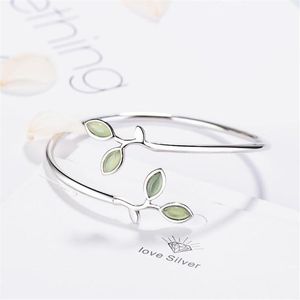 Bangle Mooie Sprout Exquise Koreaanse stijl Fashion Sier Plated Jewelry Armbanden Literaire bladeren Crystal Bangles SB140Bangle