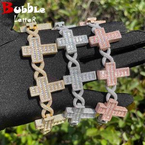 Bangle Bibubble Brief Out Infinity Link Armband voor Mannen Baguette Cross Vergulde Zirconia Sieraden Hip Hop 240319