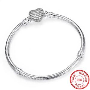 Bangle Grande vente Bracelet à bricoler soi-même Bracelet pour femmes Original 100% 925 en argent Sterling fermoir coeur chaîne de serpent ajustement Bracelet de perles bijoux 231116