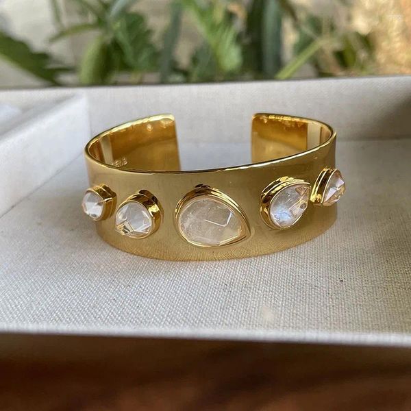 Brazalete grande con forma de gota de agua para mujer, brazaletes anchos con pavé de cristal, declaración de diseñador de lujo, joyería fresca de invierno gruesa