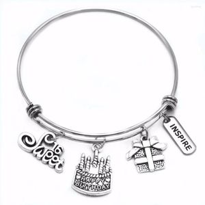 Bangle verjaardagscadeau uitbreidbaar draad roestvrij staal 16e 30e 40e 50e cake rode wijn charmes armbanden diy sieraden