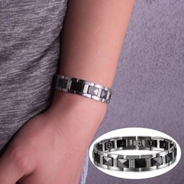 Bracelet en céramique noire pour homme, chaîne en zircone AAA, en acier, magnétique, avantages pour la santé, hématite, énergie, pour l'arthrite