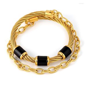 Bracelet noir émail fil Bracelets Bracelets pour femmes hommes Punk bijoux en acier inoxydable breloque lien Bracelet or Bijou