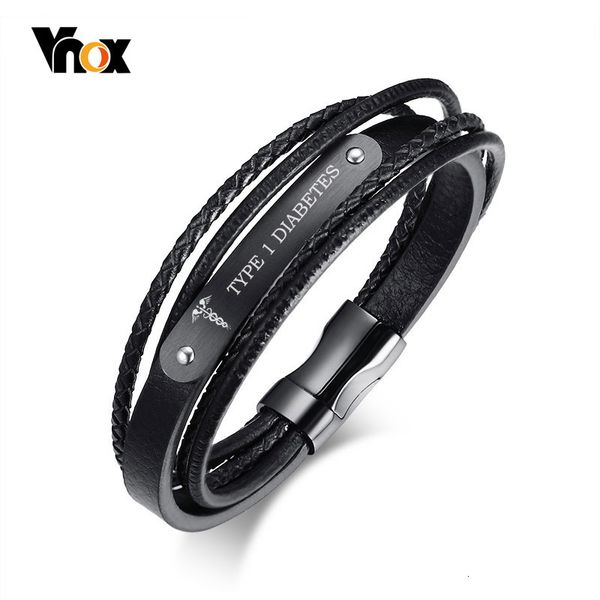 Bracelet en cuir véritable noir pour hommes, bijoux d'urgence, gravure gratuite, diabète de glace, 83 pouces, 230911