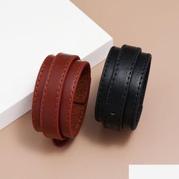 Bangle Black Pu Bangle Cuff Pin Buckle Verstelbare Mtilayer Wrap Bracelet Pols For Men Women Fashion Sieraden Drop levering Bracele DHO63