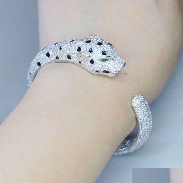 Bracelet Black Spot Leopard Cuff Bracelet Fl 3A Zircone Cubique Pierre Pavée Animal Panther Designer Bijoux En Cuivre Pour Femmes Drop Delive Dh2O6