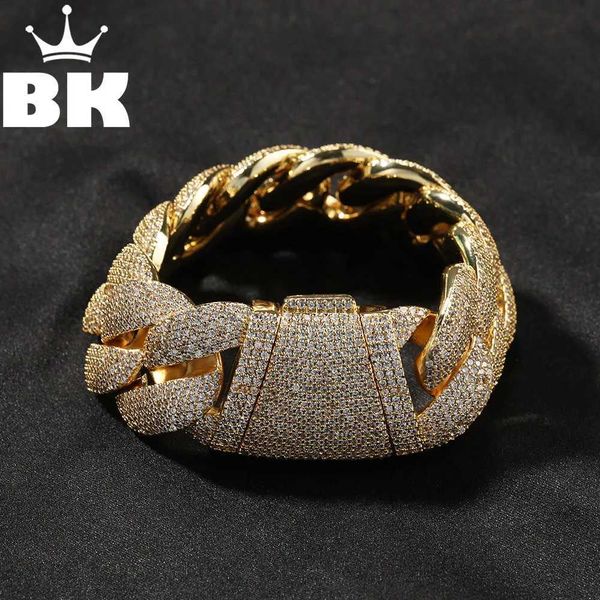 Brazalete BLING KING Pesado 24 mm Burbuja Pulsera cubana para hombres Totalmente Hielo 5A CZ Cadena Hebilla irregular Rock Hip Hop Joyería 240319