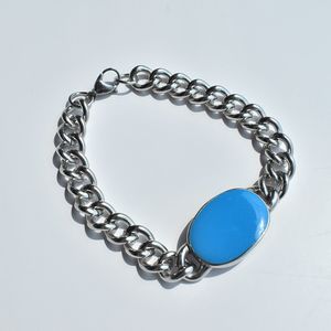 Bracelet en émail bleu, chaîne cubaine en acier inoxydable, Bracelet Salman Khan 230921