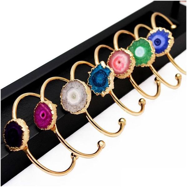 Bracelet Bleu Vert Rose Rose Drusy Druzy Cristal Manchette Ouverte Tournesol Patterncolorf Bracelets Pour Femmes Fille Lady Bijoux Drop Delivery Dhw50