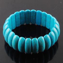 Bangle Blue Turquoise Stone Beads Strand Beade Bacelet estiramiento estirado 7 pulgadas para hombre Joyería para mujeres TK1478