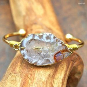 Bracelet BM14986 5 pièces en gros Agates Geode Druzy enroulement couleur or forme libre Bracelet sortie réglable