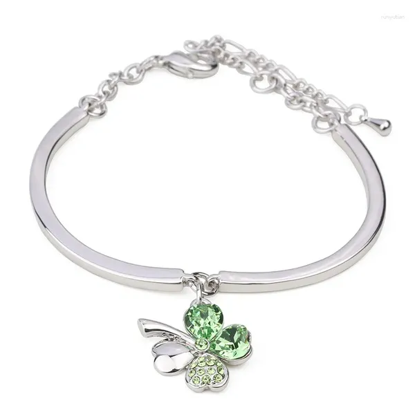 Bracelet BN-00086 Bracelets de manchette de trèfle en cristal vert bijoux plaqués argent pour femmes bracelet à breloques mignon Graduation 2024 cadeaux