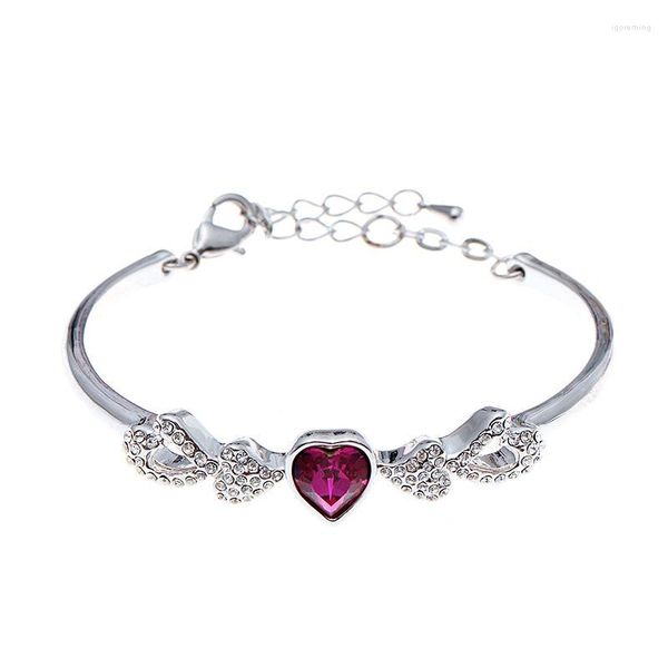 Bracelet BN-00164 en améthyste cristal coeur manchette Bracelets bijoux plaqués argent pour femme Bracelet délicat cadeaux personnalisés