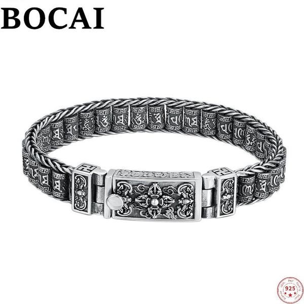 Brazalete BOCAI 100% S925 Pulseras de plata esterlina Seis caracteres Verdad Vajra Pestle Tambor giratorio Cadena de mano Brazalete de hombre Argentum puro