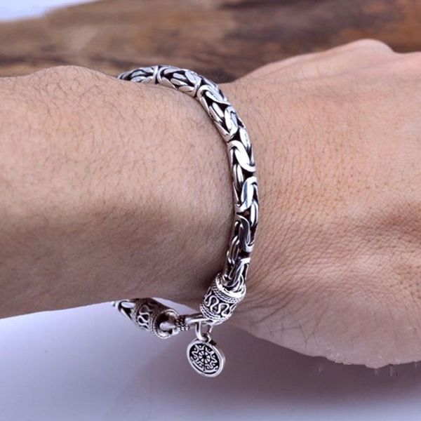 Bangle Bocai 2021 Nouveau bracelet de tendance pour hommes Fashion Real Solid S925 Pure Silver Good Luck Bracelet Heping Man Bracelet Meilleur cadeau