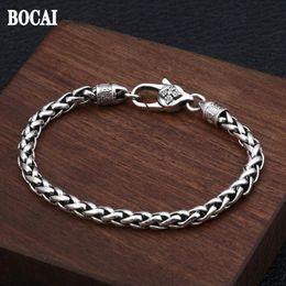 Bracelet Bocai 5mm 100% pur S925 Tendance de mode argent rétro Vajra sixcharacter mantra bracelet de corde de chanvre titulaire pour hommes et femmes