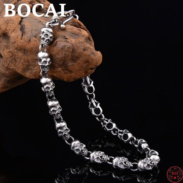 Brazalete BOCAI S925 pulsera de plata esterlina para hombres y mujeres 2022 nueva moda Skullchain cadena de mano pura joyería Punk Argentum