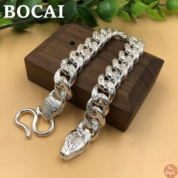 Bangle Bocai S999 Pulsera de plata esterlina para hombres y mujeres Caballero chino FU Letter Cadena de mano 2021 Fashion Pure Argentum Jewelry
