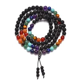 Bangle Bohémie 108 Mala 8 mm Bouddha perlé Tassel Strand Yoga Stone 7 Chakra Bracelet pour femmes bijoux hommes