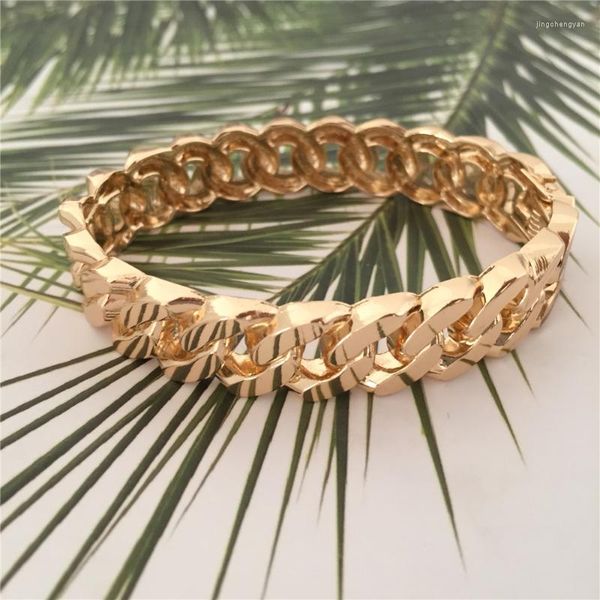 Brazalete bohemio chapado en oro para mujer, forma de cadena de superficie plana, joyería clásica de oficina para mujer, joyería Punk de lujo única y gruesa