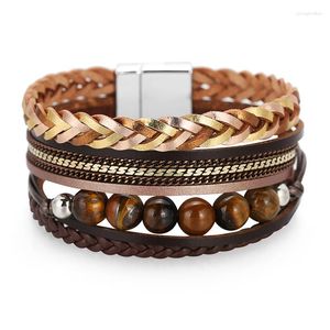 Bracelet pour femme Style national bohème Atmosphère élégante Bracelet en cuir multicouche à bord large pour femme