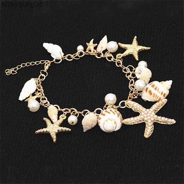 Bracelet Bohème Coquille Naturelle Conque Imitation Perle Étoile De Mer Pendentif Bracelet Pour Femmes Mode Plage Bracelets Anniversaire Bijoux CadeauxL2403