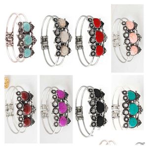 Bangle Boheemian Retro Style Turquoise Imitatie Thai Sier Owl Bracelet Groothandel FB269 Mix Order 20 stuks veel bedelarmbanden Dro Dh1MB