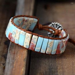 Brazalete de estilo bohemio de brazalete para mujeres pulseras de cuerda de hueso de piedra natural.