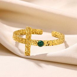Bracelet bohème Turquoise croix Bracelet pour femmes réglable en acier inoxydable plissé bijoux Pulseras Mujer