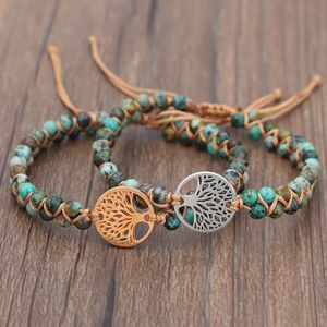 Bangle Boheemse vintage hand geweven dubbele laag Afrikaans turquoise Twine Bracelet Creative Tree Yoga voor damesbangle