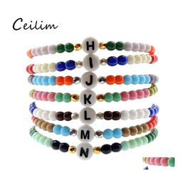 Bangle boho acryl kraal armband aangepaste sieraden mticolor handgemaakte letter initiële armbanden zomer strand drop levering otnrn