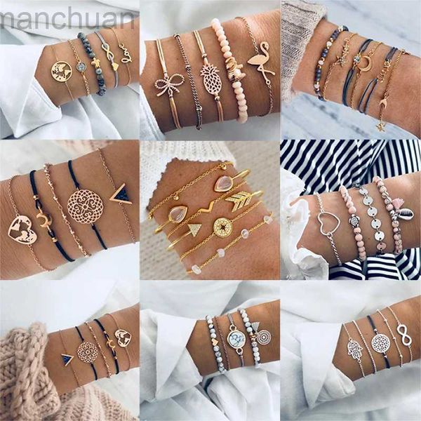 Bracelet Boho Bracelet Pour Femmes Tortue Éléphant Coeur Coquille Étoile Lune Arc Flèche Carte Cristal Charme Perle Bracelet Ensemble Bijoux Bohème ldd240312