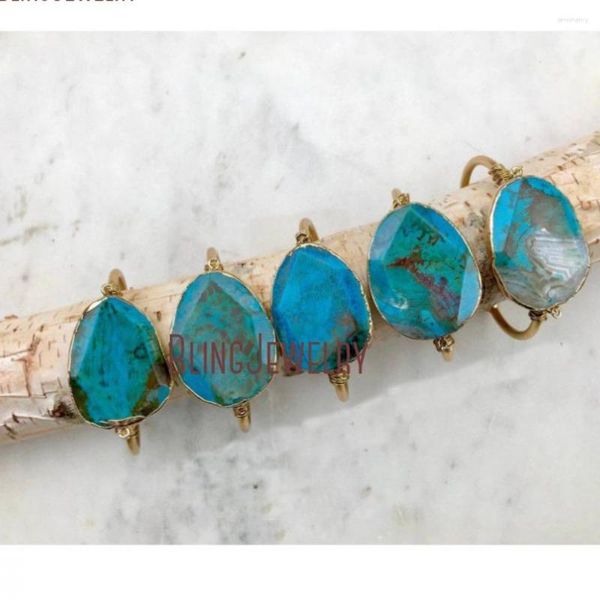 Bracelet Boho bijoux ouvert bleu marron océan Jaspers mer sédiment pierre couleur or trempé Bracelet manchette femmes accessoires