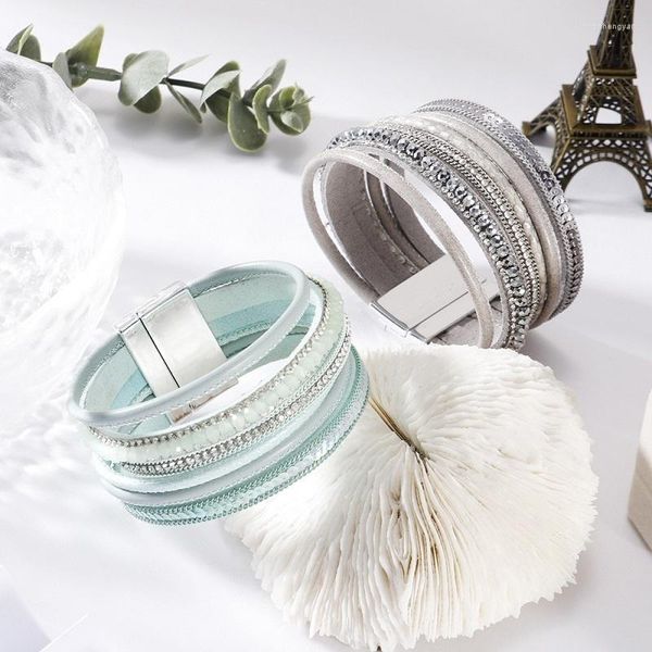 Bangle Boho Multi-couche double enveloppe tch￨que Crystal en cuir hommes Bracelet Bracelet Jewelry Gift Party Party