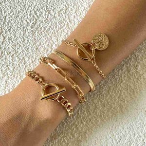 Bracelet géométrique multicouche Boho Bracelet A réglable pour femmes punk Fashion Flat Snake Snake Metal Set Bracelets Girl Jewelry Gift 24411