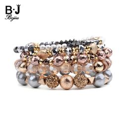 Bracelet BOJIU 5 pièces/ensemble multicouche pierre naturelle femmes Bracelets élastique Vintage dames bijoux cristal Ag. Bracelets hématite BCSET289