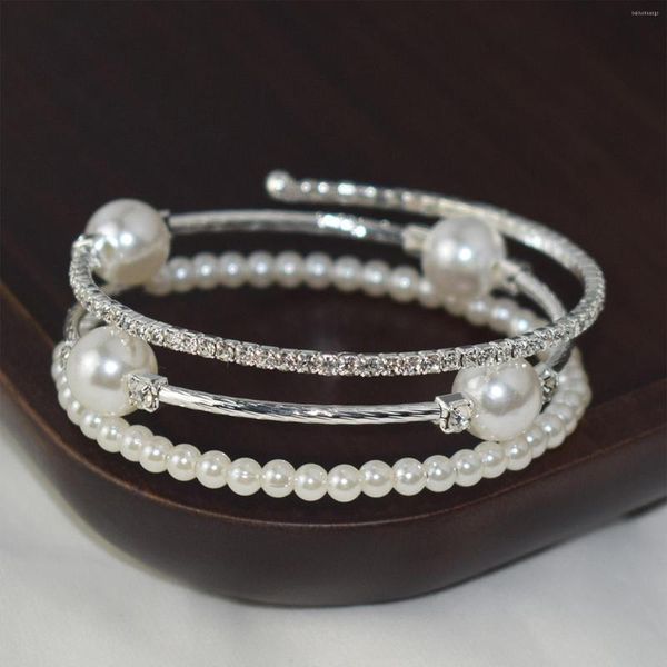 Brazalete Pulsera Encanto Con 3 Filas Perlas Dulces Brillantes Multi-fila Accesorios Para Banquete Vestidos De Novia Faldas FS99