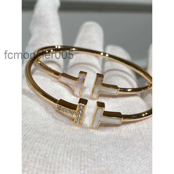 Brazalete Pulsera Doble t Galvanoplastia femenina Oro rosa de 18 k Fritillaria blanca En forma de diamante completo Transmisión en vivo abierta 6HXH