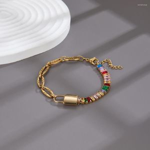 Bracelet jonc pour femme, cadenas doré, zircone cubique, réglable, pour la saint-valentin, bijoux pour femme, cadeau pour petite amie
