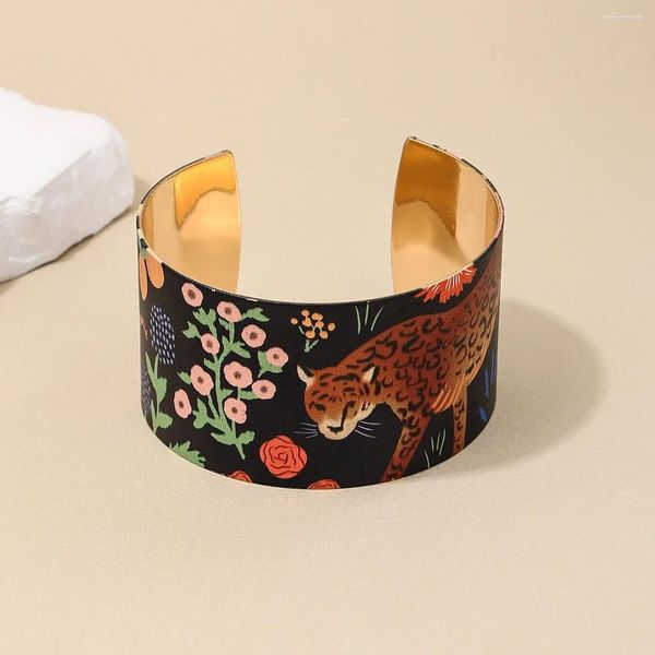 Bracelet bracelet pour femmes en métal fleur animal léopard coiffe