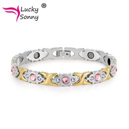 Brazalete pulsera para mujer cristal brillante acero inoxidable salud holograma magnético pulsera femenina encanto cadena brazalete joyería al por mayor