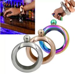 Bracelet Bracelet flacon de hanche 3.5oz 304 en acier inoxydable arc-en-ciel liquide alcool Vodka whisky verres à alcool entonnoir 10 pièces