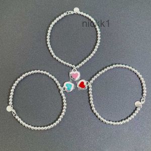 Brazalete pulsera t Plata de ley 925 gota pegamento remache corazón 4mm pulsera de cuentas redondas Tee amor esmalte multitud LOE7