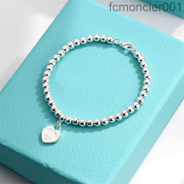 Brazalete Pulsera t Precisión Plata Pura Cara Lisa Amor Melocotón Corazón Cuentas Redondas Mejor Amigo Pulsera Mujer Oro Rosa Moda Simple Z53F