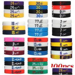 Brazaletes Pulseras 100 Unids / lote Baloncesto Sile Pulseras Deportivas Para Hombres Jugadores De Baloncesto Brazaletes Entrega De Gotas Pulseras De Joyería Dhwb4