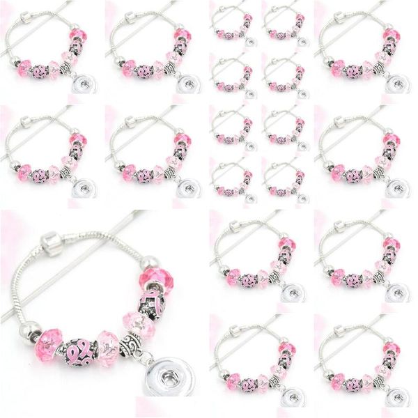 Bangle Bracelets 10pcs Conciencia de cáncer de seno de bricolaje al por mayor de 18 mm Joya de joya de cinta rosa para mujeres Delto de gota DHNVM