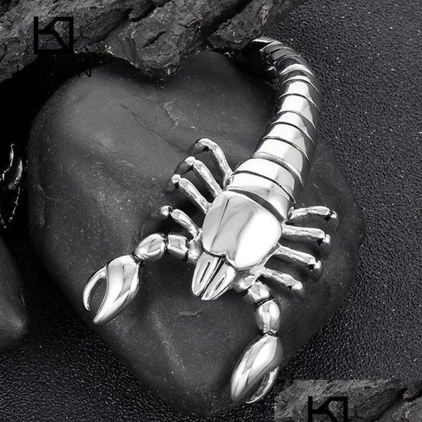 Bracelet Bracelets 316L En Acier Inoxydable Scorpion Forme Bracelet Bijoux Hommes Cool Manchette Mâle Punk Drop Livraison Otfoh